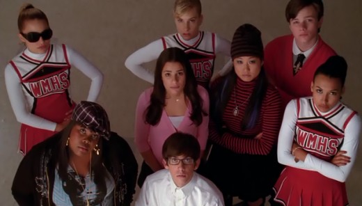 All the Glee kids waiting underneath the clock...