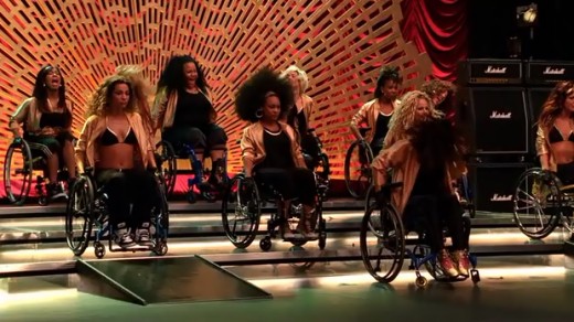 The Jane Addams Academy girls performing "Proud Mary" in wheelchairs
