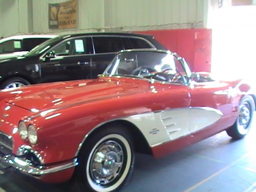 Classics and Chrome Car Show Loves Park Illinois photo of classic red and white corvette