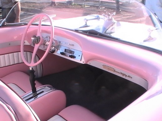 interior of pink and white car