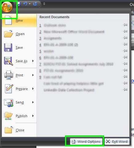 Word Options 