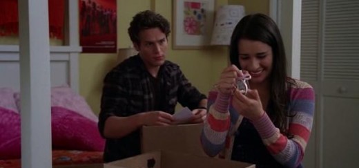 Rachel and Jesse looking through Rachel's baby stuff