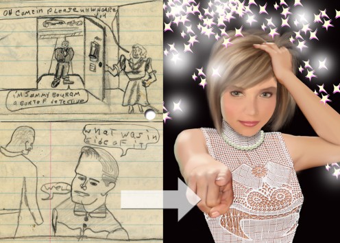 Sammy's art at age 9 on the left. More recent painting on the right. Note the lack of self-esteem in the words of Sammy when he introduces himself: "I'm a sort of detective."