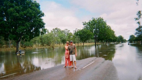 We pose defiantly before the rising waters