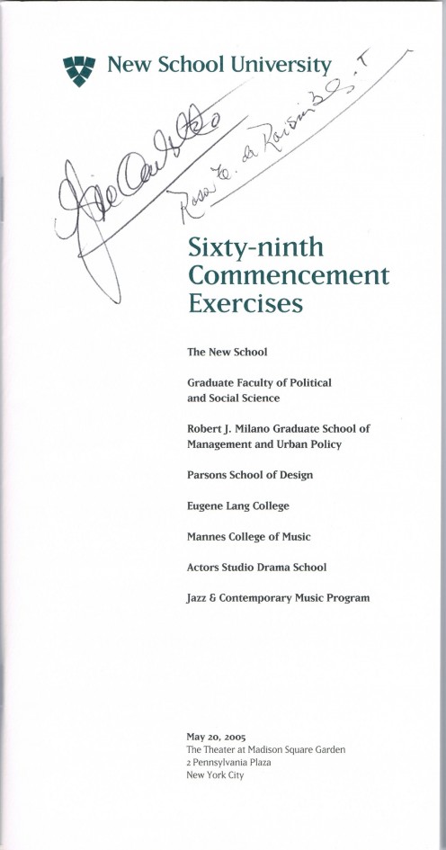 The signatures on this program are of Estela Barnes de Carlotto and Rosa Tarlovsky de Roisinblit, members of Grandmothers of the Plaza de Mayo, who sought missing children in troubled times in Argentina.