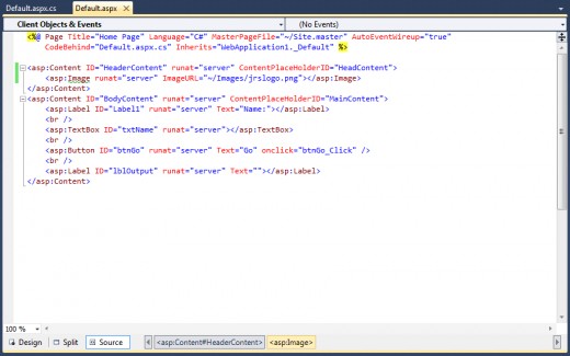 Figure 3 - default.aspx with Image added, and source code