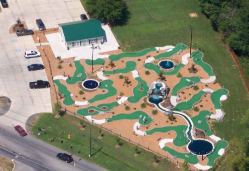 Miniature golf courses are all about putting, but you won't find anything like the kind of obstructions on a real course that are common on any miniature golf course.