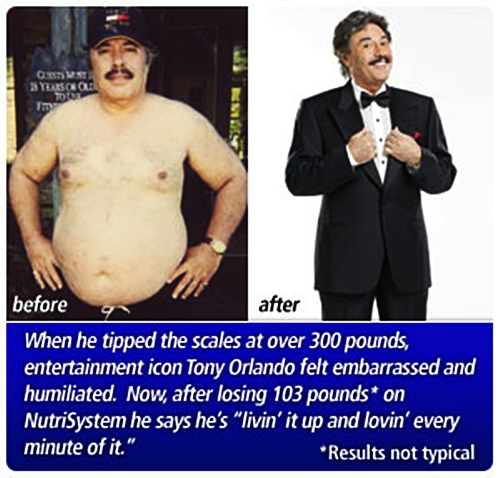 Entertainer Tony Orlando lost 103 lbs on Nutrisystem, source: Nutrisystem