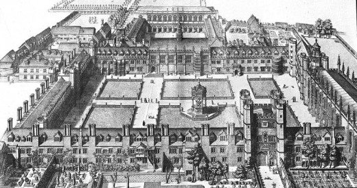 Birds Eye view of beautiful Trinity College in Cambridge