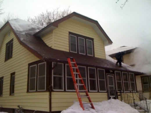 This is a roof after ice dam removal on a day with -20 windchill.