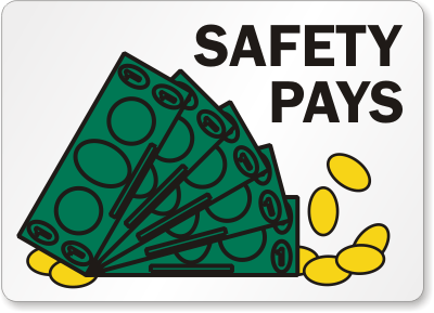 Safety Pays clip art in colorful green money with gold coins