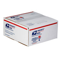 Example- this is a 12X12X 5 1/2 size box and ships for $12.95 no matter the weight.  Also displays the "We Support You" Logo on the box.