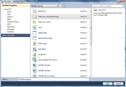 Figure 1 - Add a new web page to your project