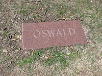 This simple stone marks Oswalds grave. It replaced the original whch was stolen. In 1981, Oswald was exhumed for tests to prove he was buried instead of a look-alike. His coffin was replaced, and the original sold at auction for $87000. 