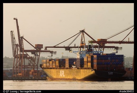 This is the seaward side of Ballentyne peer where the nuclear accident ship is located. This particular ship is not the one in question. Beyond the peer is a park and the Downtown East Side IDTES), one of Canada's poorest neighborhoods.