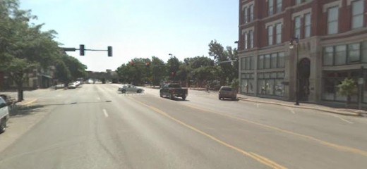 This corner was well known for homeless people in Wichita. There is a park beyond the building to the right. Numerous men spend the night on benches here. A Salvation Army store and a Union Rescue Mission used to be located nearby