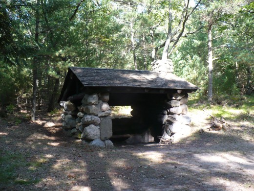 A warming shelter for cross-country skiiers at the intersection of Lighthouse and Logging trails, Ludington State Park.
