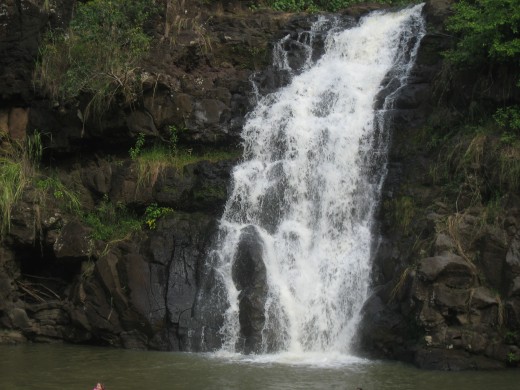 A short day hike to a warm waterfall near campground on Oahu's north coast.