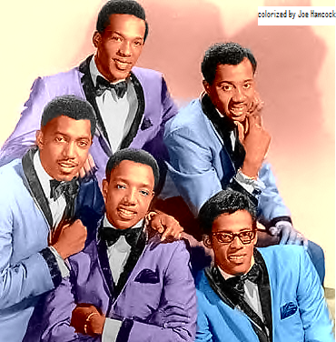 Image from wikipedia...Otis Williams (bottom left), Eddie Kendricks (top left), Melvin Franklin (top right), David Ruffin (bottom right), and Paul Williams (center) circa 1965.