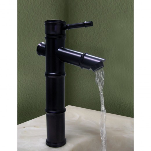 Black bronze vessel sink faucet.
