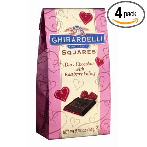 Ghirardelli Valentine's Dark Chocolate with Raspberry Filled Squares, 5.32-Ounce Bags (Pack of 4)
