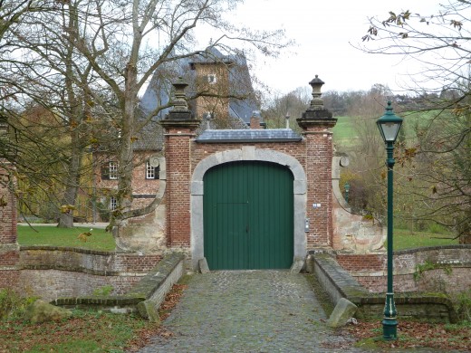 The hill, the 'Lemierser Berg', Germany, in the background, beyond the 'Senserbach', overlooks the castle at Lemiers, in The Netherlands