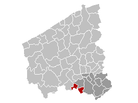 Map location of Menen, Belgium, in West Flanders province