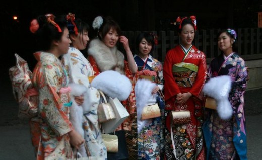 Young ladies dressed in Kimonos at Seijin No Hi Festtival