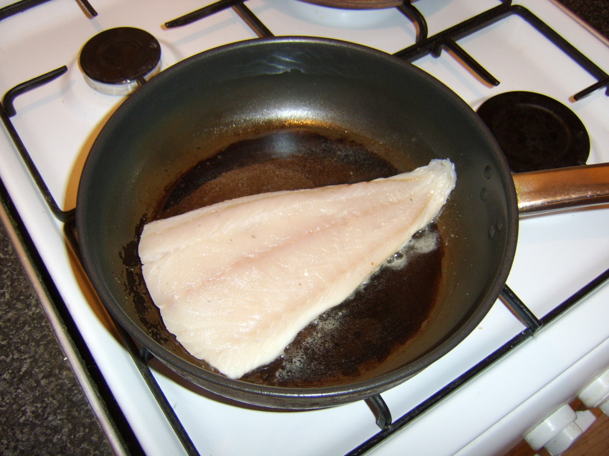 Pan frying a coley fillet