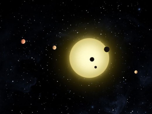 In this depiction- A Planetary System Orbiting a Star Similar to our own Sun, at approximately 16 light years distant From our Solar System.