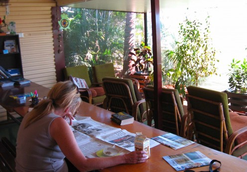In the communal lounge at frog's