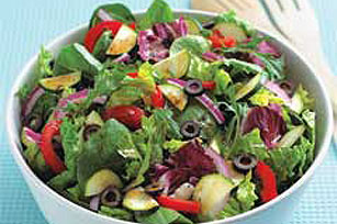 try simple salads with your favorite ingredients.  It's an easy way to get more vitamins and fiber in your diet.