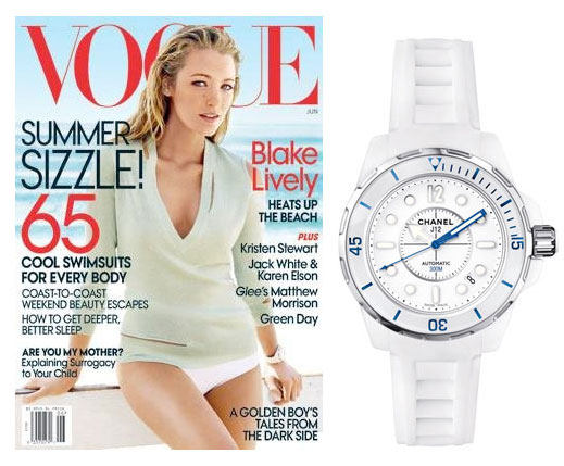 wearing  a CHANEL J12 White ceramic watch on the cover of Vogue is Blake Lively