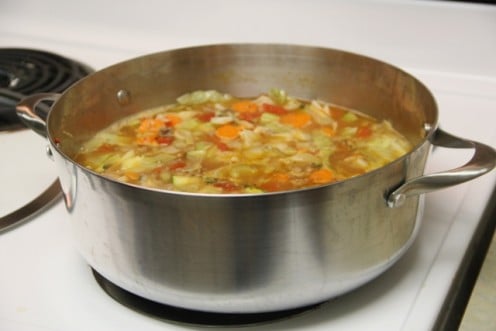 My 8 quart Calphalon pot full of homemade minestrone soup.