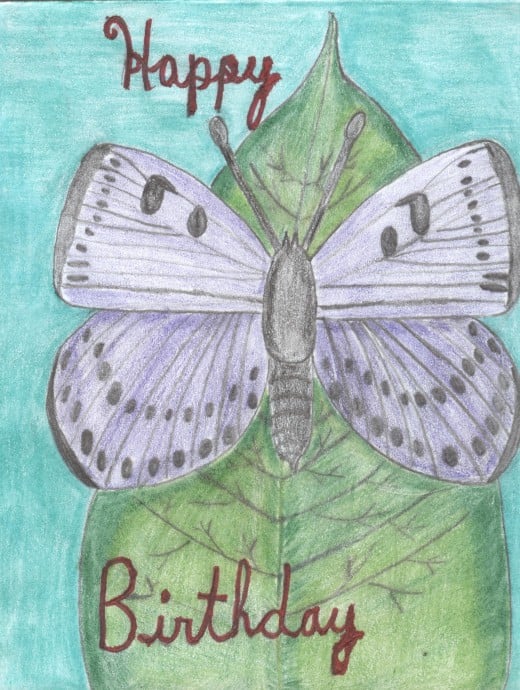 Here is the butterfly Happy Birthday card that I created.  I sketch the picture of the butterfly for this card.