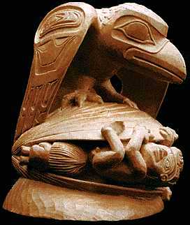 Raven calls the First Men out of the Clam Shell. This massive sculpture is in Vancouver's Museum of Anthropology