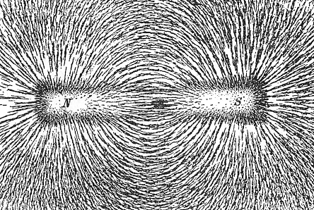 Placing iron filings around a magnet shows the magnetic field.