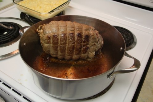 Browning roast in preparation to bake.