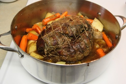 Finished roast with carrots and potatoes added. My guests loved it!