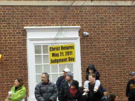 Picketers at the President's Day Parade in Alexandria, VA. Feb. 21, 2011.