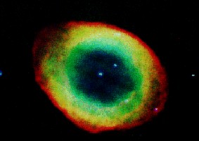 M57 or The Ring Nebula is a fairly bright planetary nebula located in the constellation Lyra. A small telescope reveals its smoke ring like shape.