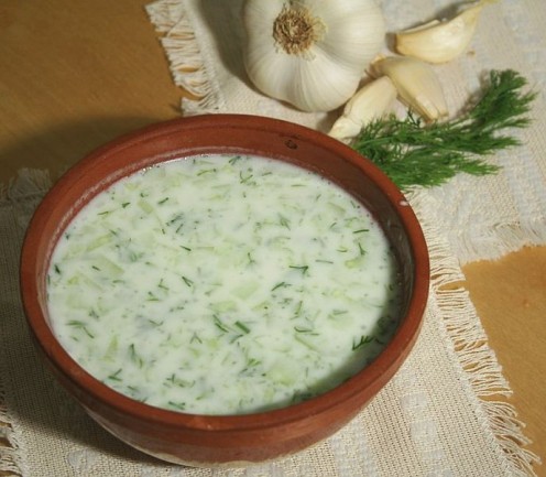 Tarator is a cold soup made of yogurt and cucumber (dill, garlic, walnuts and sunflower oil are sometimes added), popular in Bulgaria. source Wikipedia - Health Benefits of Yogurt, Yoghurt, Yogourt or Yoghourt