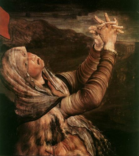 "Speak to your mother, make her happy," Detail from the Isenheim Alterpiece by Matthias Grunewald