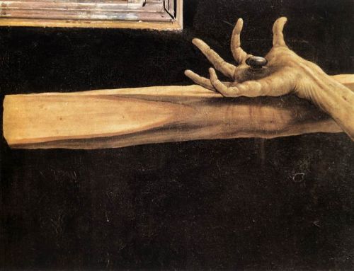 "Let your mother share your wounds." Detail from the Isenheim Alterpiece by Matthias Grunewald
