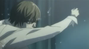 Light writes in the Death Note. Sparkles!