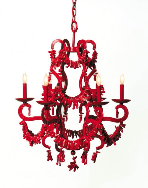 This chandelier would work well with the powder room's color palette.