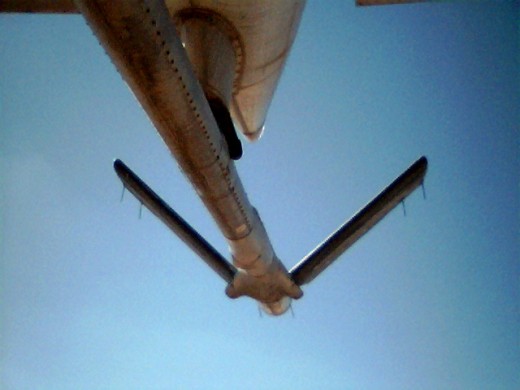 "Boom" in tail of KC-97 that holds hose for refueling