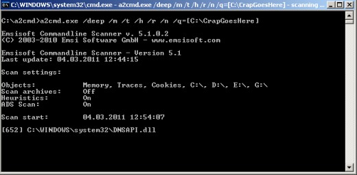 EMSISOFT anti-malware command-line scanner SMART scan running