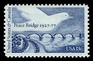 1977 US postage stamp honoring the 50th anniversary of the Peace Bridge