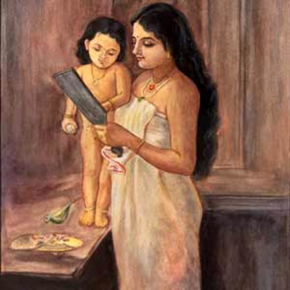Mother and child- Indian Miniature painting
